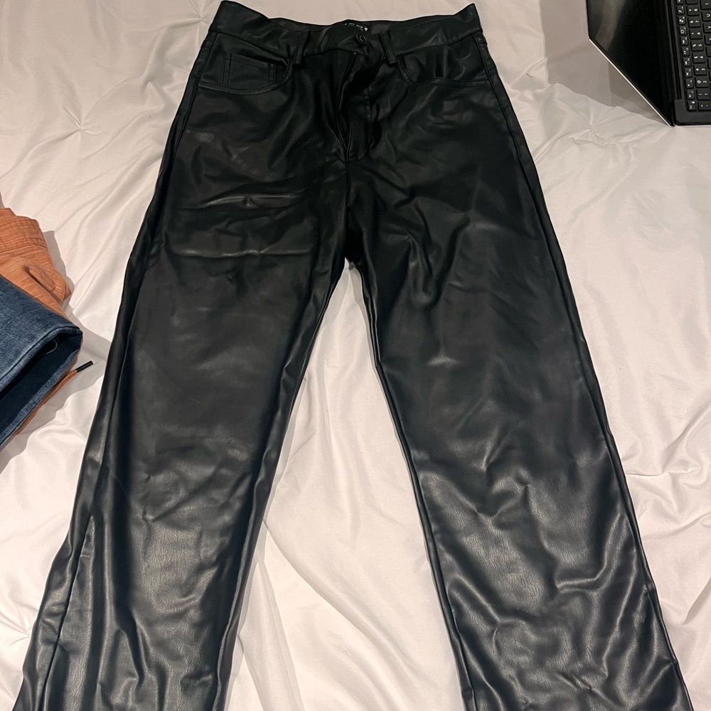 Zara black straight leg leather pants